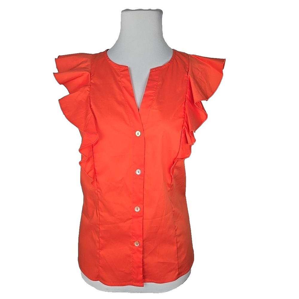 Marc New York Orange/Tiger Lily Button Front Sleeveless Ruffle Top Medium NWT
